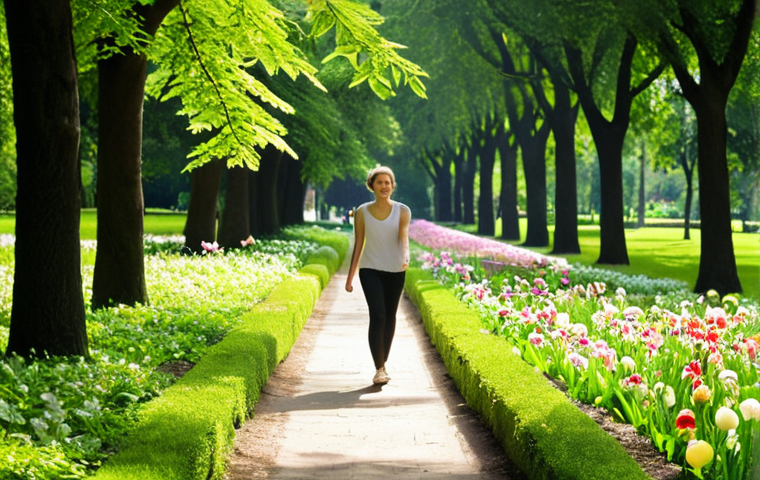 **Image Prompt 1: Nature's Influence on Emotions**
- Create an image of a serene park scene with lush greenery, where a person is taking a peaceful stroll. The atmosphere should convey relaxation and harmony, with soft sunlight filtering through the trees. Include elements that suggest a boost in mood, such as a smiling face or vibrant flowers.