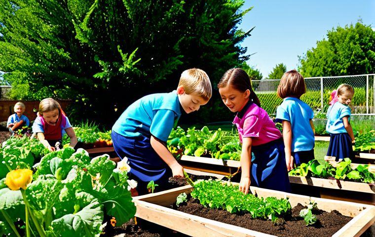 School Garden Project**
"A group of elementary school children, fully clothed in appropriate attire, tending to a vibrant vegetable garden at their school, safe for work, proper finger count, well-formed hands, flowers blooming, sunny day, happy and engaged, learning about nature, modest clothing, family-friendly activity, perfect anatomy, correct proportions, professional photography, high quality, safe for work, appropriate content."
**