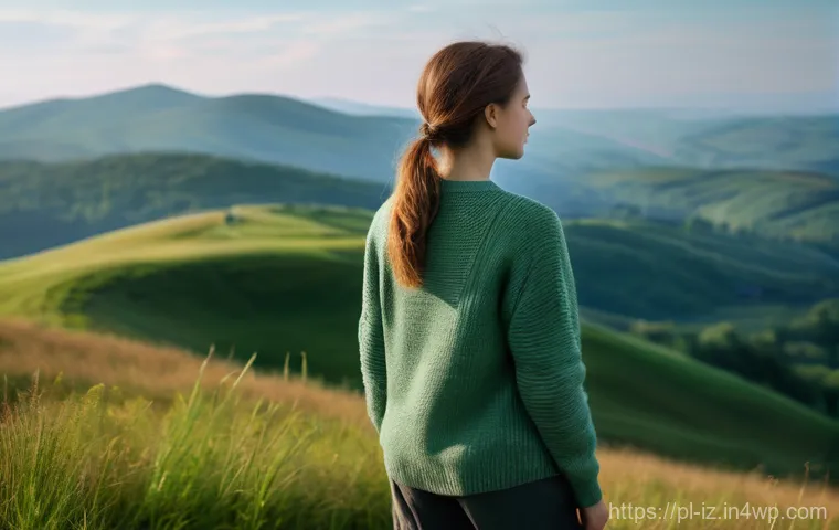 생태 심리학과 개인의 정신 건강 - **Prompt:** A young adult woman, dressed in comfortable, modest outdoor clothing (e.g., hiking pants...