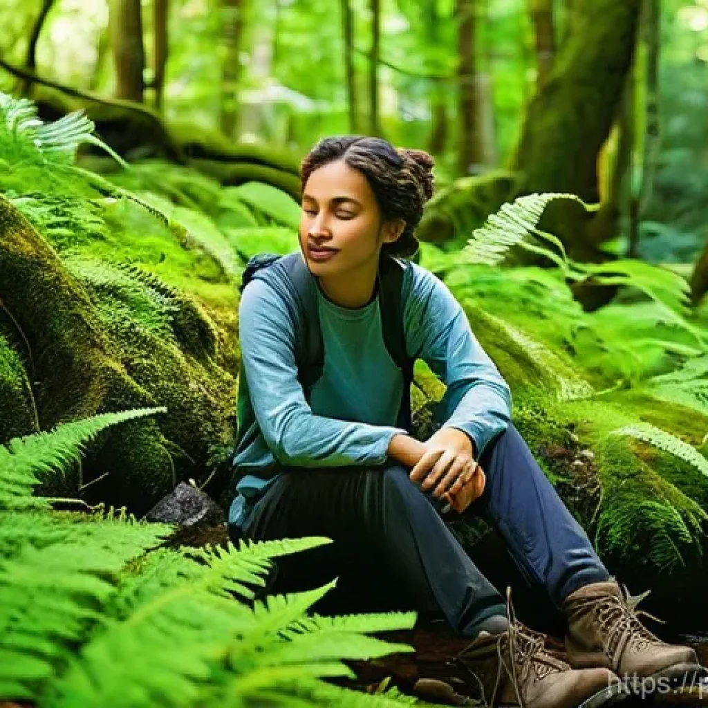 생태 심리학 실천의 사회적 책임 - **A serene connection with nature:** A peaceful scene featuring a young person, approximately 16-18 ...