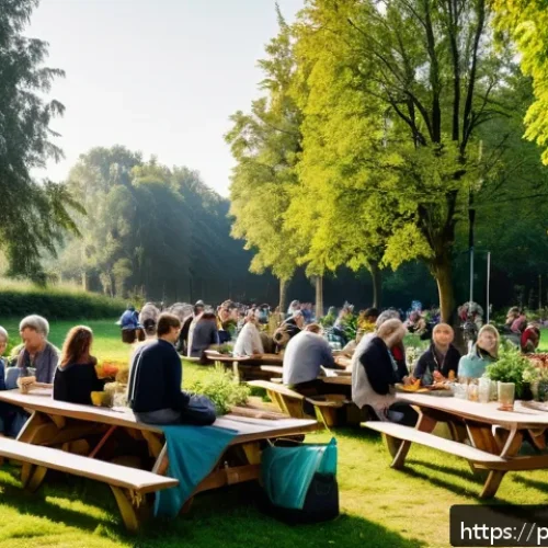 Home 17 생태 심리학에서의 대안적 삶의 방식 - A serene urban park scene in Poland during early autumn, featuring a diverse group of people of vari...